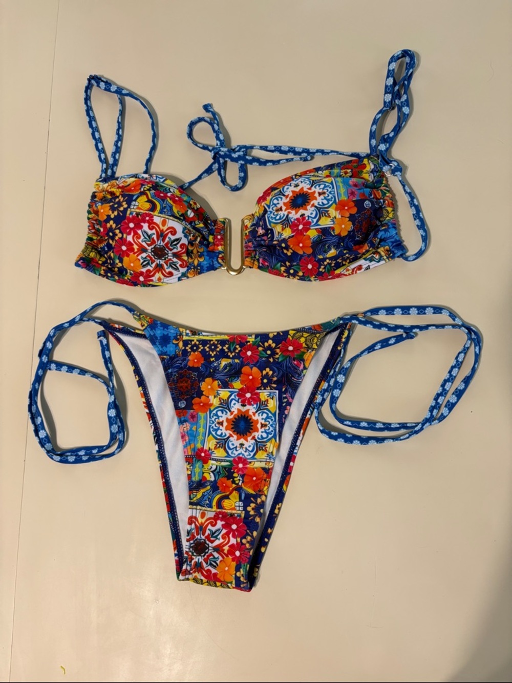 Colorful Floral Tile Print Bikini Set